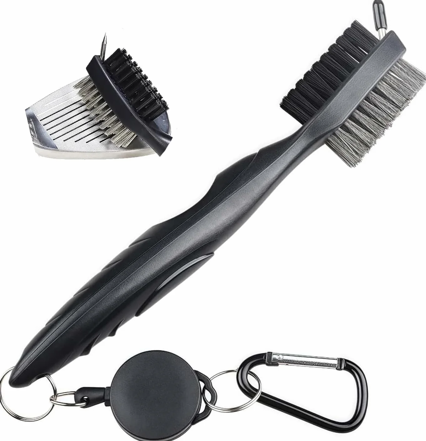 Spazzola per Mazze da Golf 2 in 1 Doppia Testa Setole Nylon e Acciaio Inossidabile