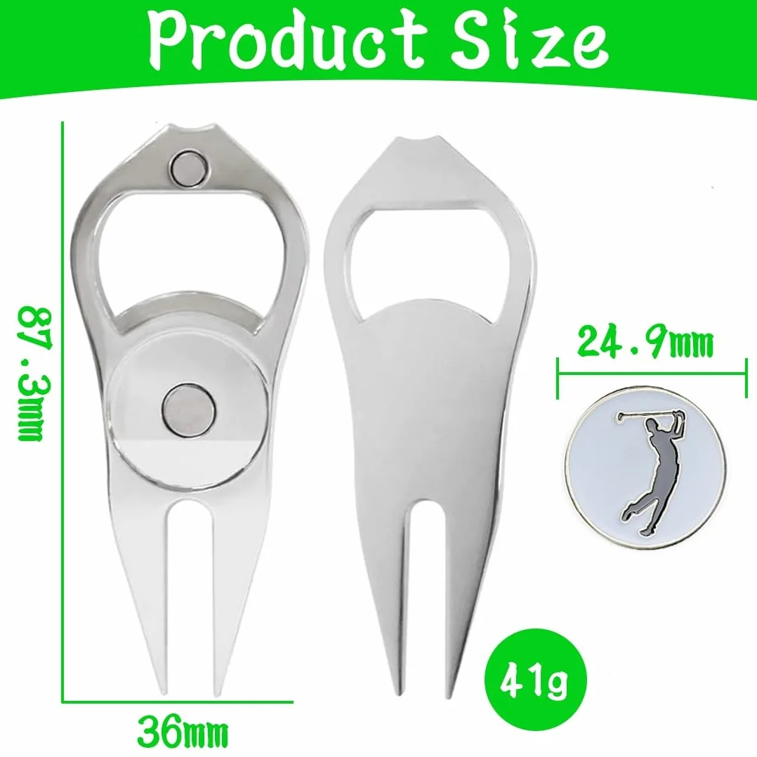 Golf Divot Tool Doppio Rebbi, Forcelle da Golf,Strumento di Riparazione Divot Golf Marcatore Pallina,Divot Golf per La Riparazione dei Pitch,Golf Divot Repair Tool con Indicatore Magnetico Sfera