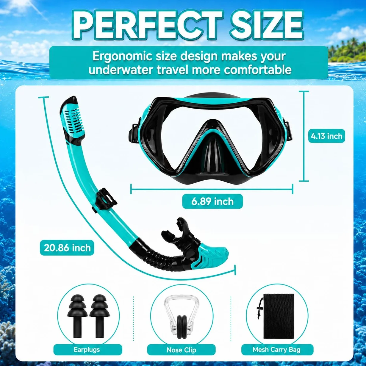 Maschera Snorkeling, Maschera Subacquea Adulti con Maschera e Boccaglio Snorkeling, Maschera per Immersioni Anti-Nebbia & Anti-Perdite Panoramica 180°, Set per Snorkeling Adulti per Donne e Uomo