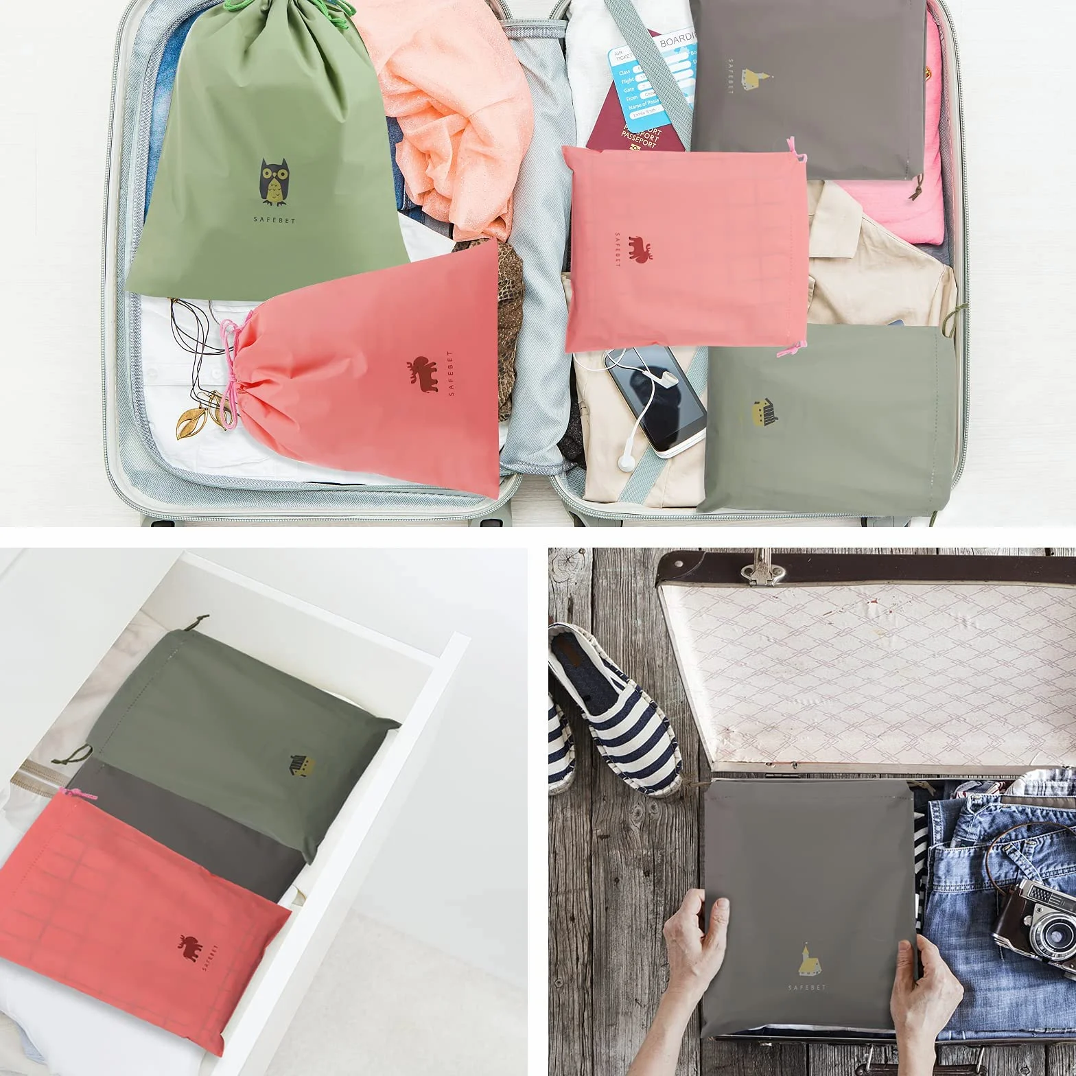 Sacchetti Impermeabili con Coulisse 8 PCS Sacca da Ginnastica Borse da Viaggio Borsa con Chiusura a Cordoncino