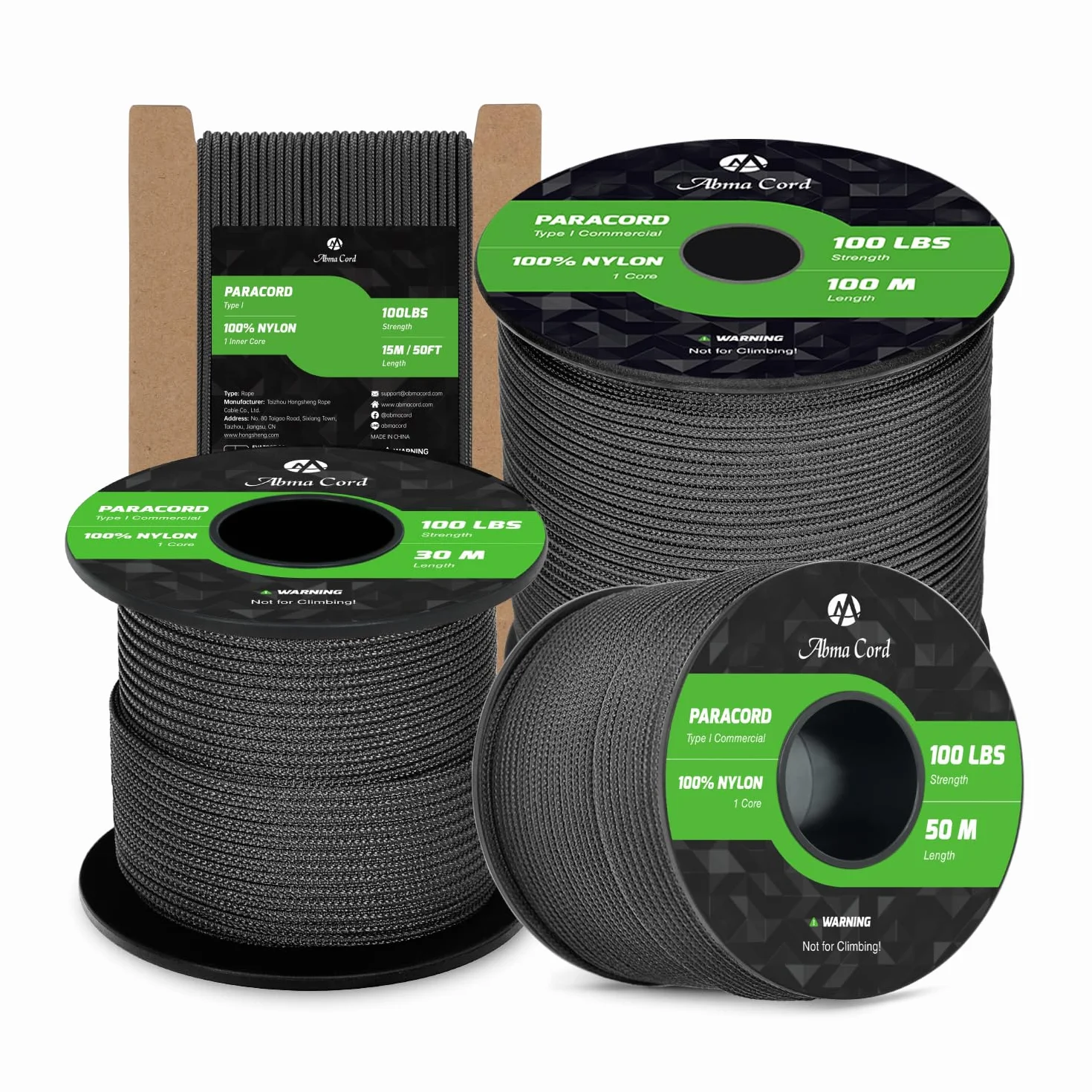 Abma Cord Paracord 2mm 100% Nylon Corda 15m Tipo I 1 Filo Max 45 kg Nero