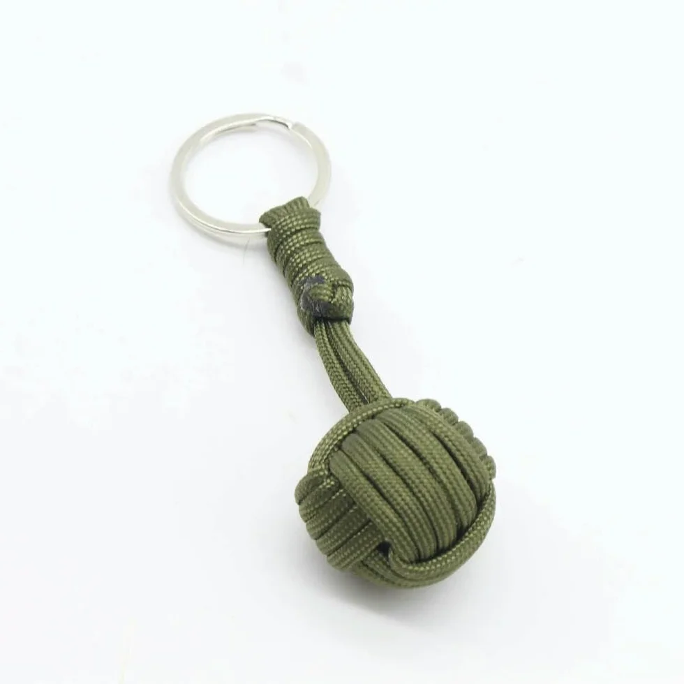 Portachiavi in Paracord a Forma di Palla d'Acciaio per Sopravvivenza Tattico Ciondolo Intrecciato