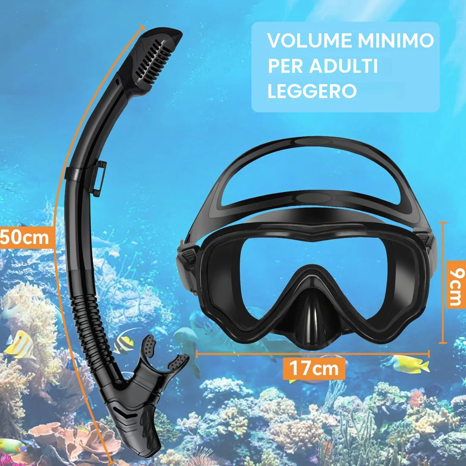 Maschera Snorkeling Adulto, Set Snorkeling Panoramici 180°, Antiappannamento Anti-Perdite per Nuoto Immersioni