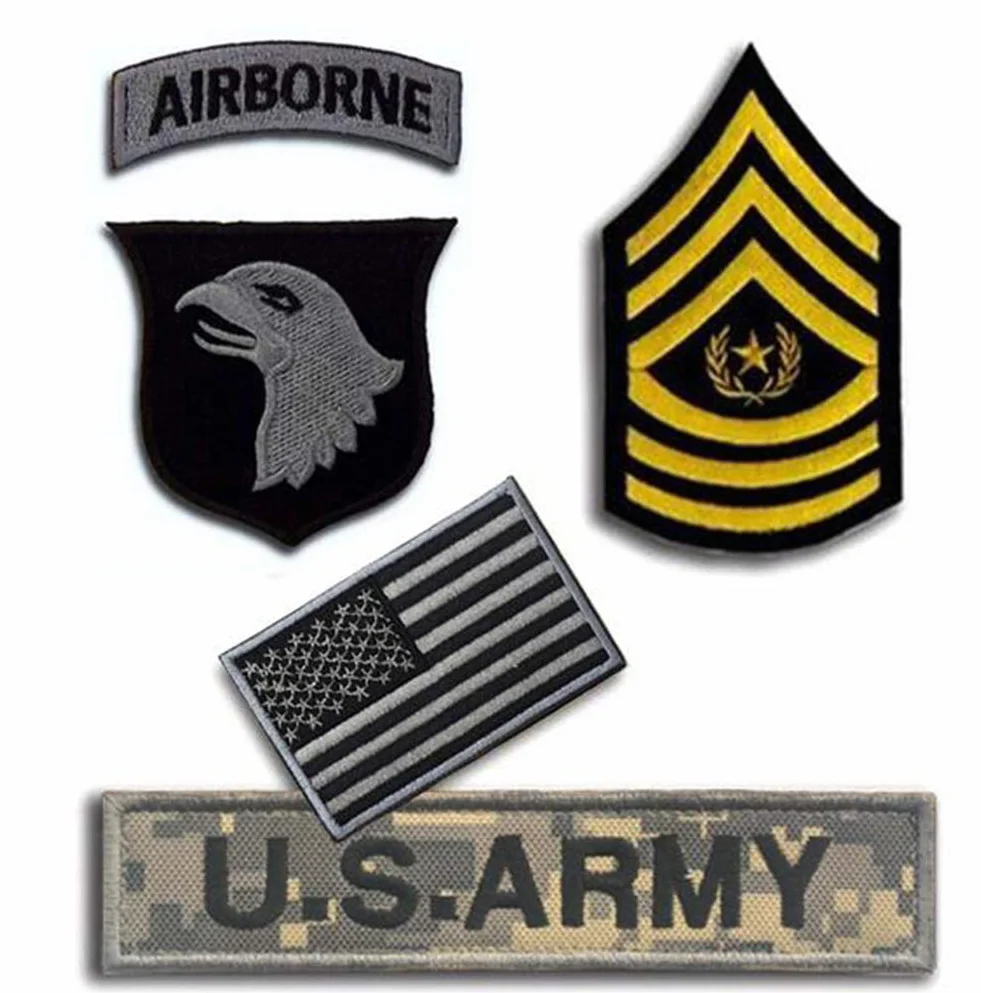 Set di 5 toppe tattiche ricamate con bandiera dell'esercito americano con bandiera dell'esercito americano, per combattimento, paintball, distintivi da combattimento, emblemi per braccialetti