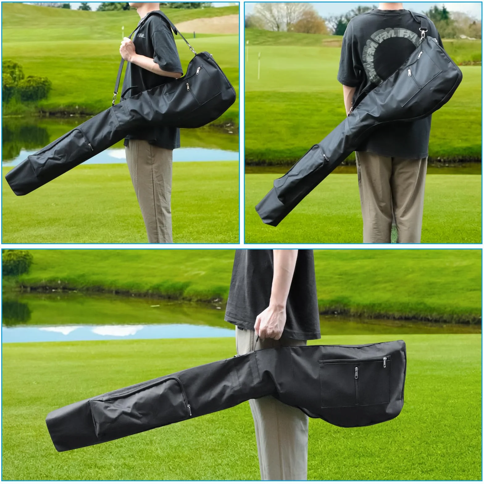 Borsa da viaggio pieghevole per mazze da golf, Borsa porta mazze da golf con cerniera per 8-10, Borsa da golf leggera e portatile impermeabile per donne e uomini, Nero