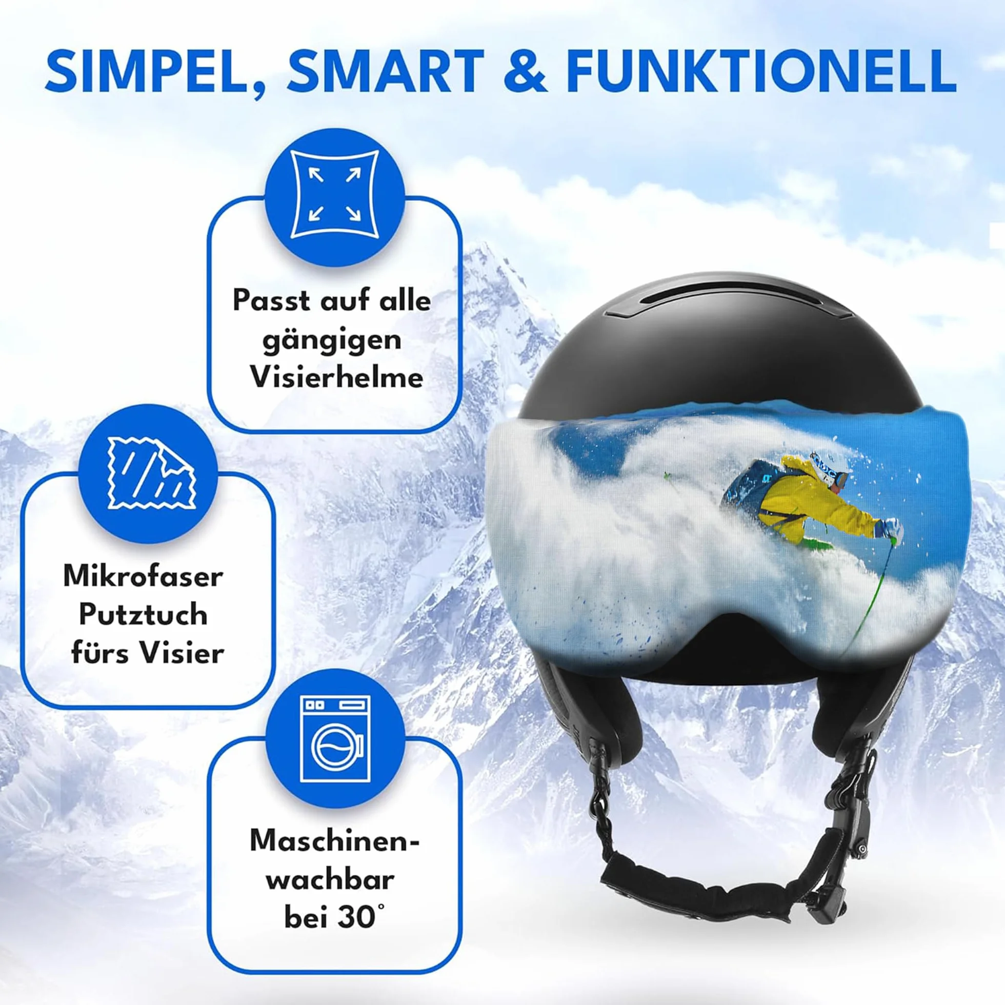 Two Horizons Visiera protettiva per casco da sci, protezione visiera, panno in microfibra, stile smile