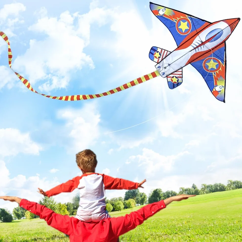 Fighter Plane Kite for Kids and Adults, Easy to Fly Kite with 100M Line, Colorful Kite for Beginners