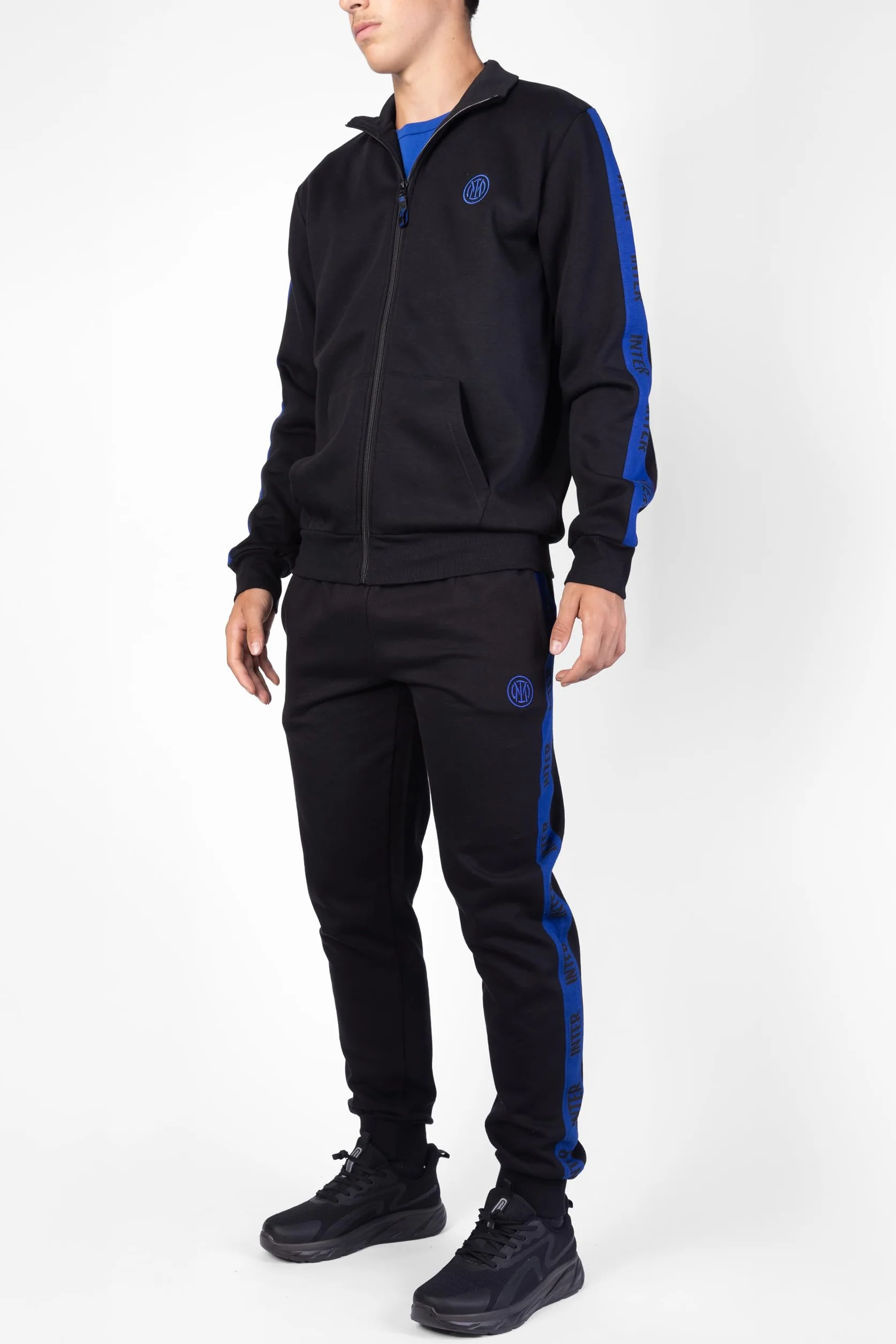 Inter, Blusa Homewear in Felpa Garzata, Abbigliamento da Casa, Nero e Blu con Logo dell'Inter, in Cotone, Full Zip