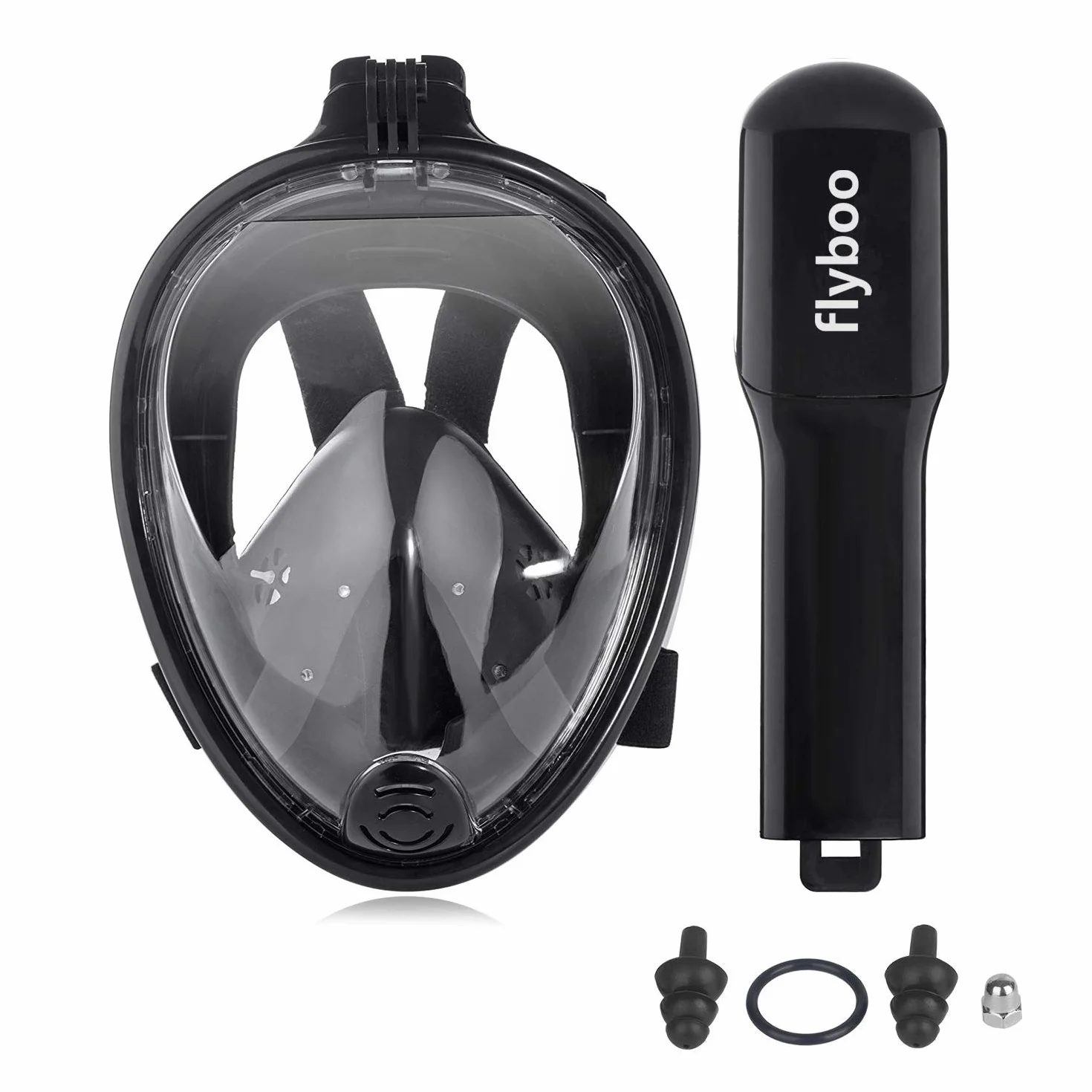 Flyboo Maschera da Snorkeling,Maschera Subacqueacon con Visuale Panoramica 180° Design Pieno Facciale e Compatibile con Videocamere Sportive Maschera per Immersioni per Adulti Bambini