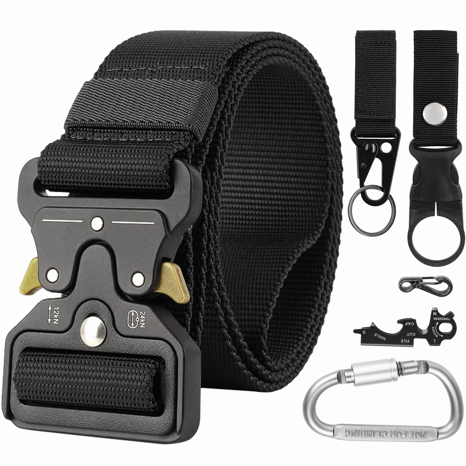 Cintura Tattica Regolabile 125cm Nylon Militare Esercito con Moschettone Portachiavi Fibbia Multifunzione per Caccia Camping Outdoor Trekking