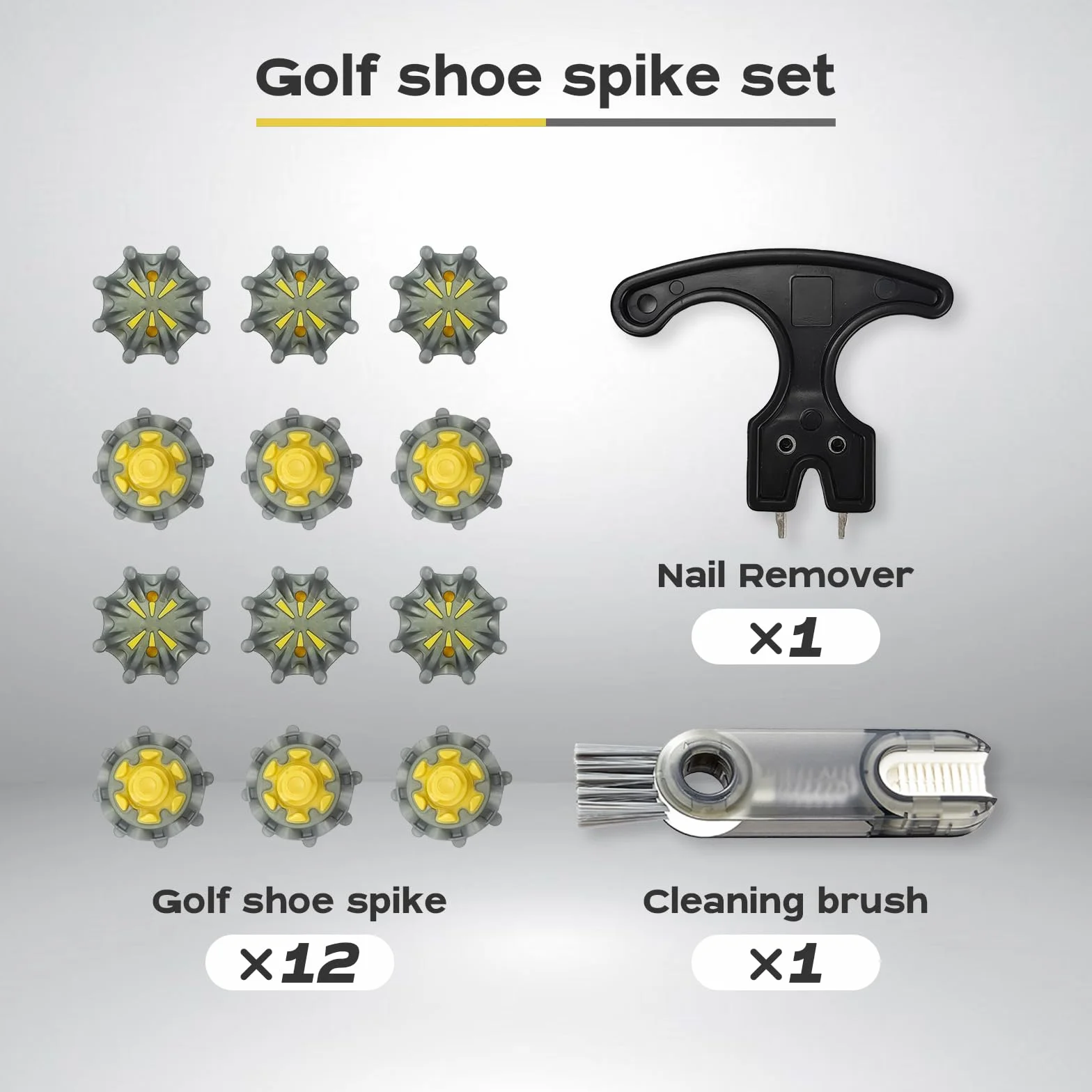 Set di 12 punte da golf di ricambio per scarpe con spazzola di pulizia
