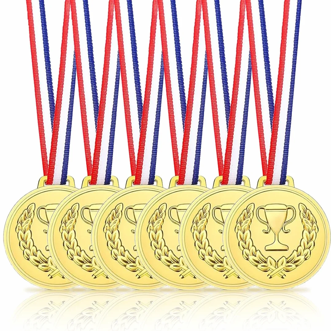 Medaglie Compleanno Bambini, Set di 6 Medaglie Olimpiche in Plastica con Nastri