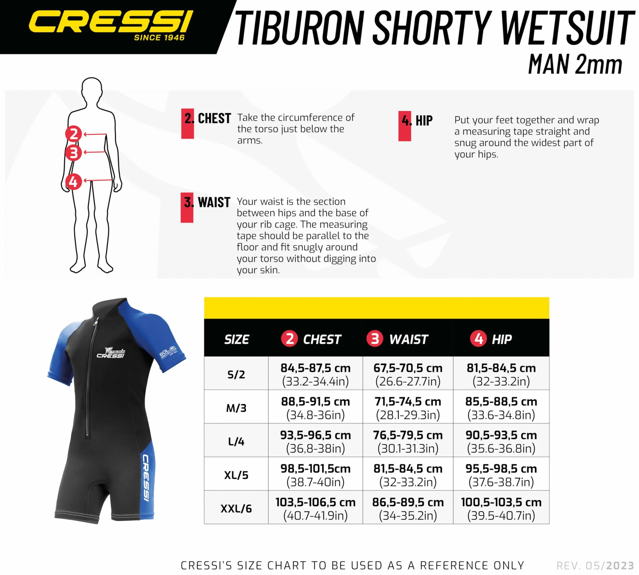 CRESSI Tiburon Man Shorty Wetsuit 2mm - Muta Shorty Uomo realizzata in Neoprene Ultra Stretch 1.5/2mm e Elastane