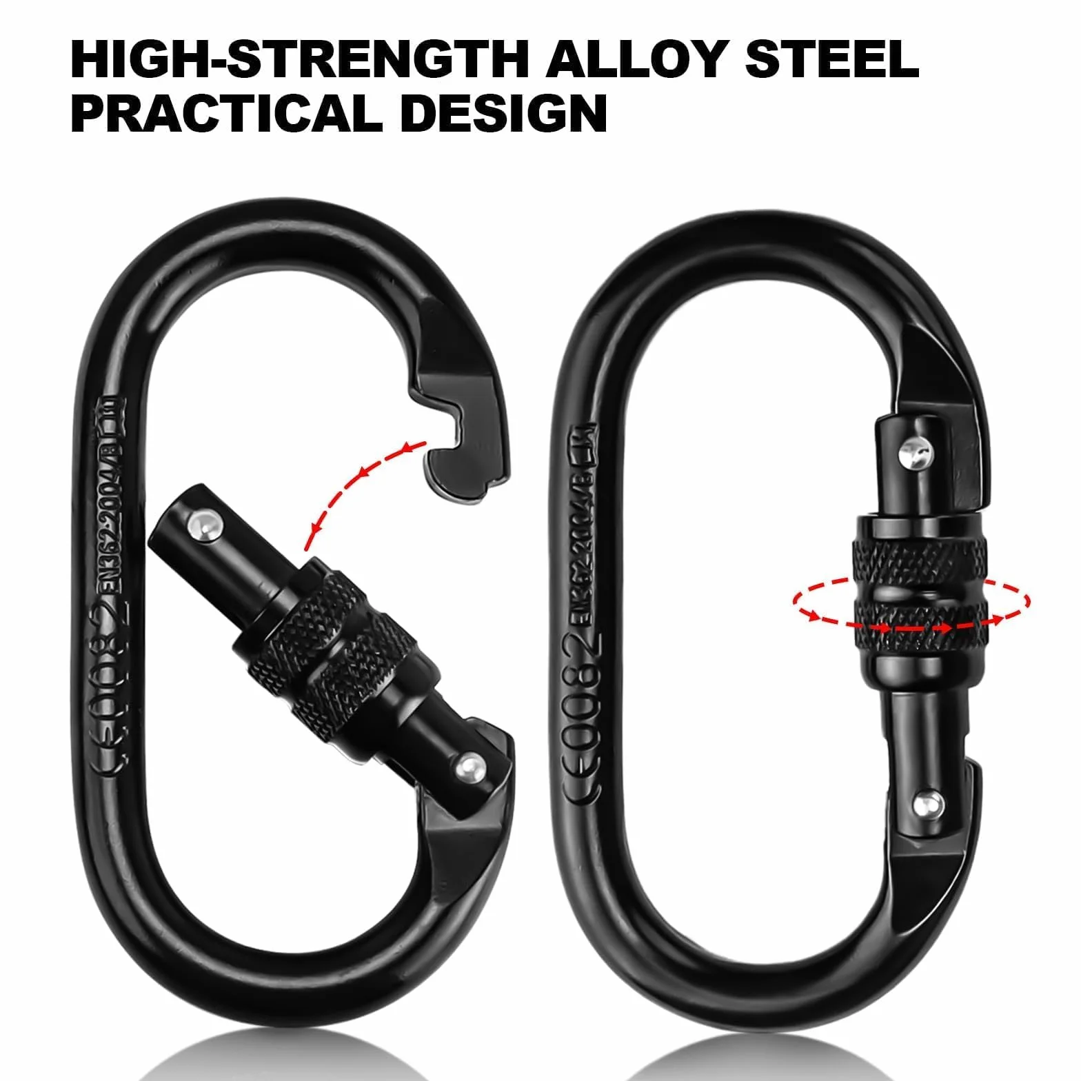 Moschettoni da Arrampicata 25 kN Acciaio Legato Chiusura a Vite TIANLIN 2 Pezzi Nero