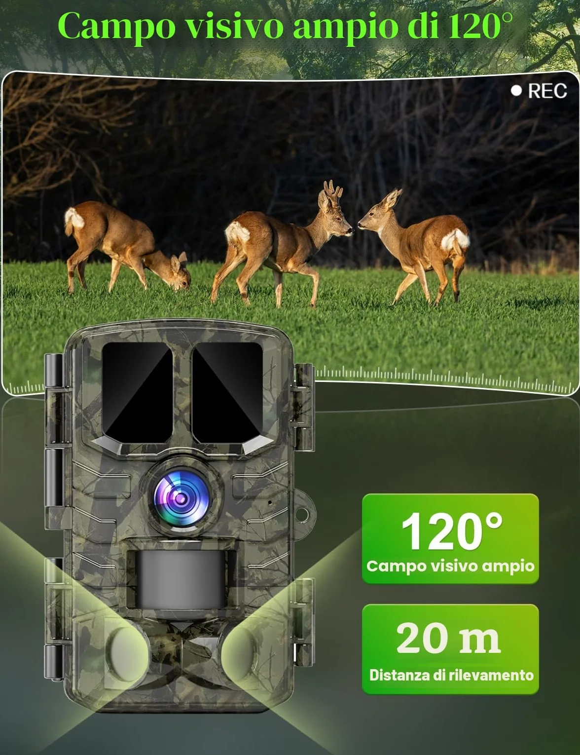 Coolifepro Fototrappola 4K 60MP Infrarossi Invisibili 120° IP66 850nm IR LED con Scheda SD 32GB