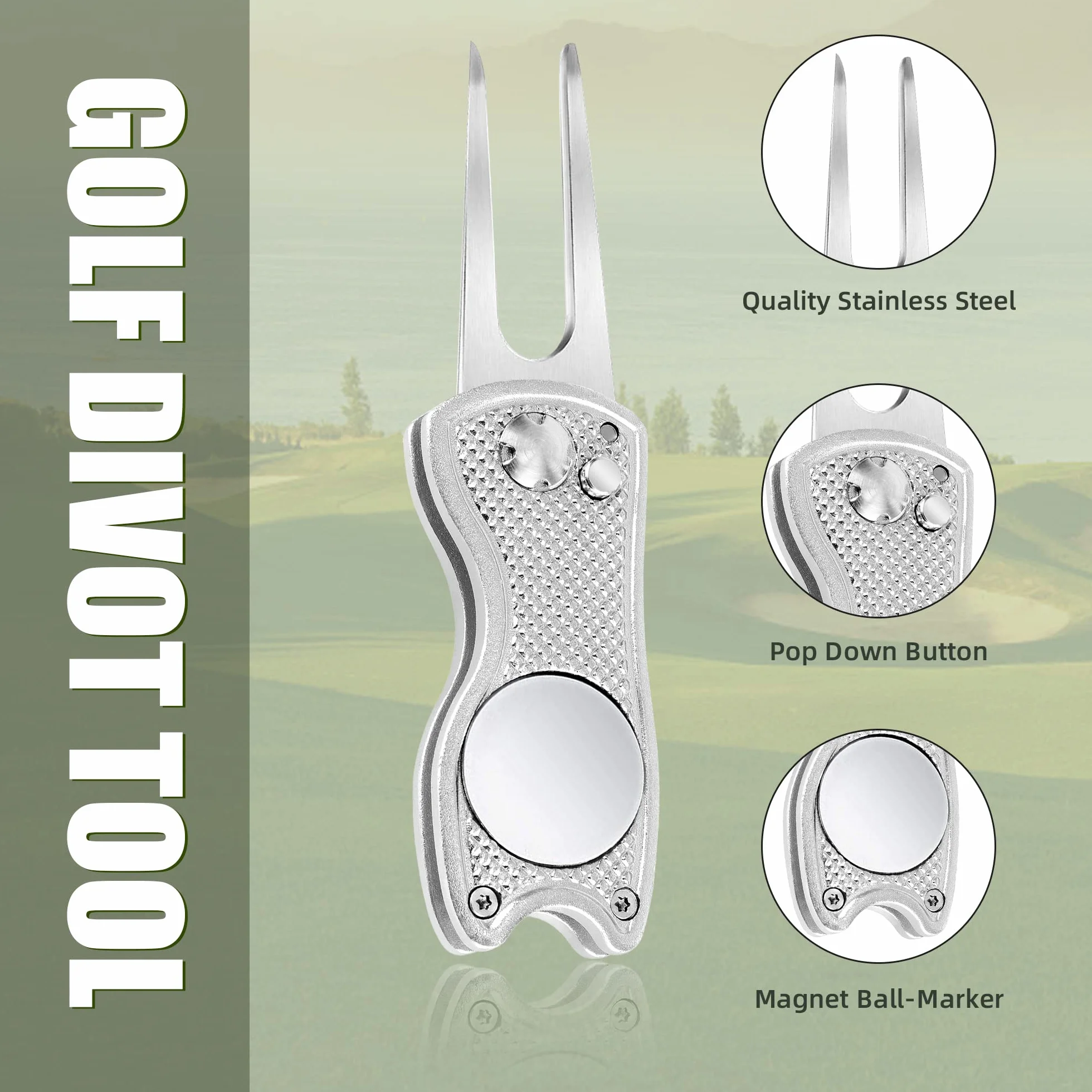 Mile High Life 4 pezzi Golf Divot Tool pieghevole metallo riparazione pop-up indicatore magnetico