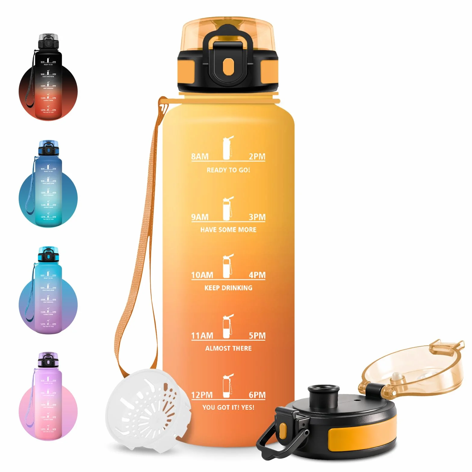 Borraccia Motivazionale 1.5 litri Sportiva Senza Perdite con Indicazione del Tempo, BPA Free