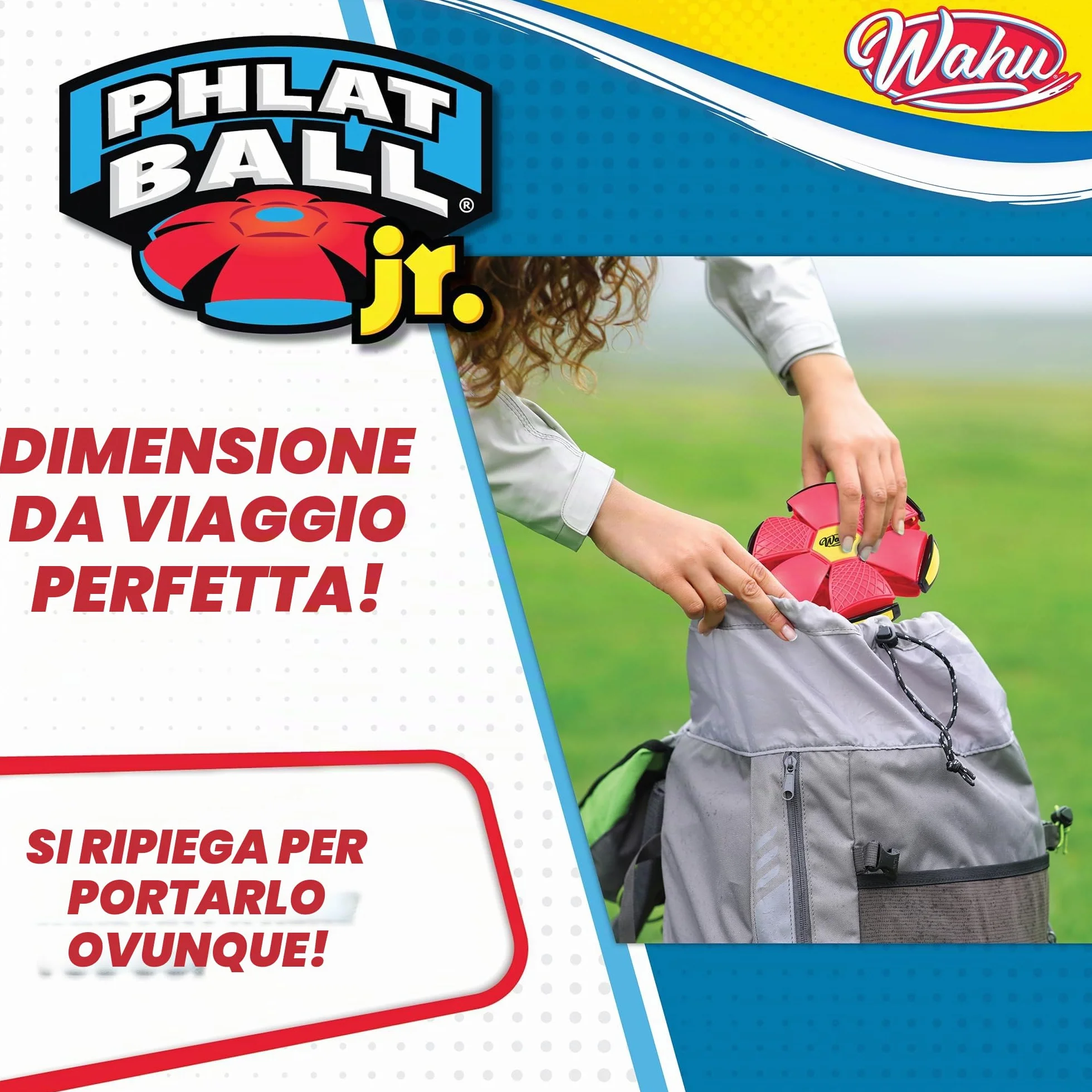 Wahu PHLAT BALL Junior Rosso Mini Frisbee Volante Trasformabile in Pallone Giochi da Giardino per Bambini dai 5 Anni 10,2cm 15,2cm