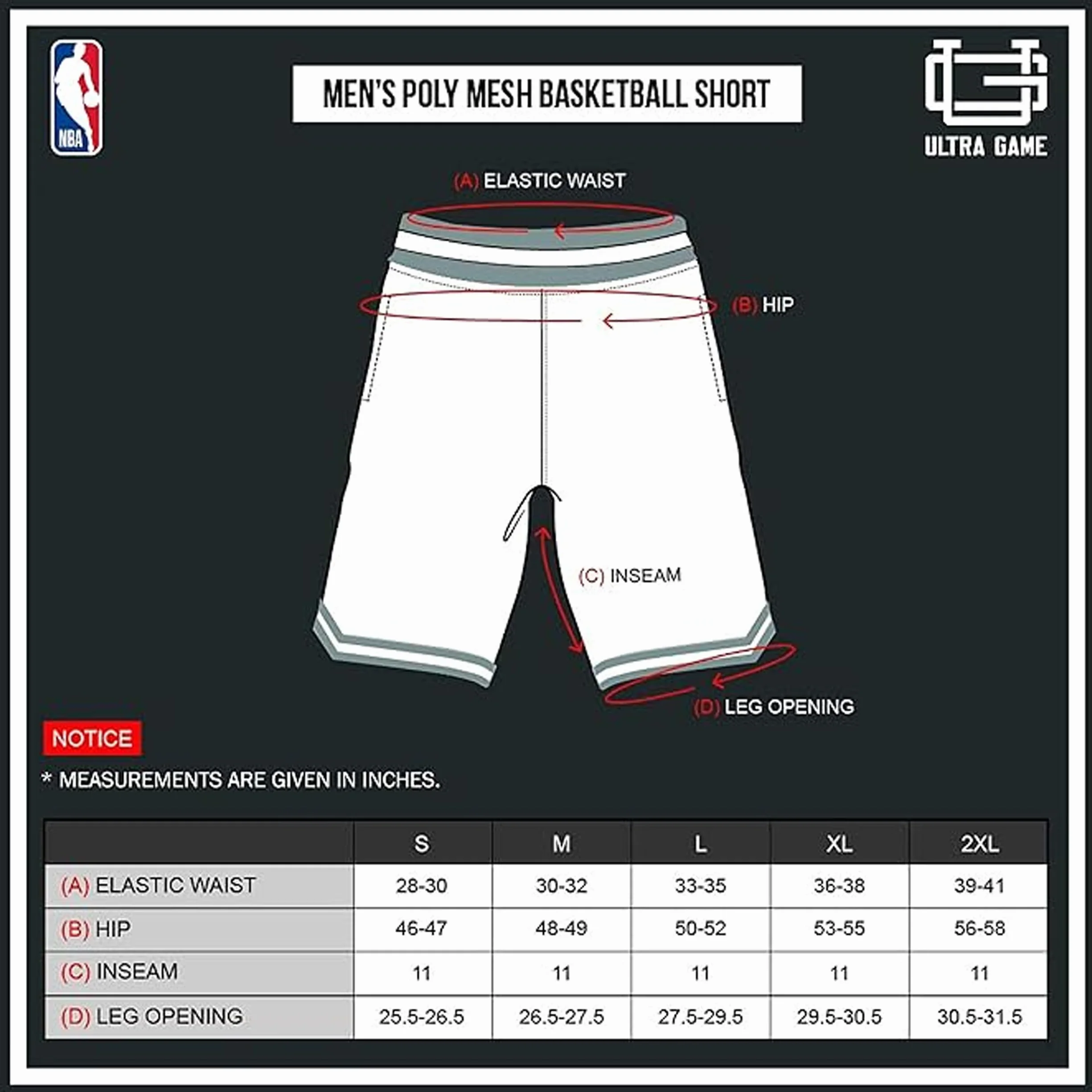 Ultra Game UNK NBA GSM3547F NBA Woven Team Logo Poly Mesh Basket Shorts Nero, M