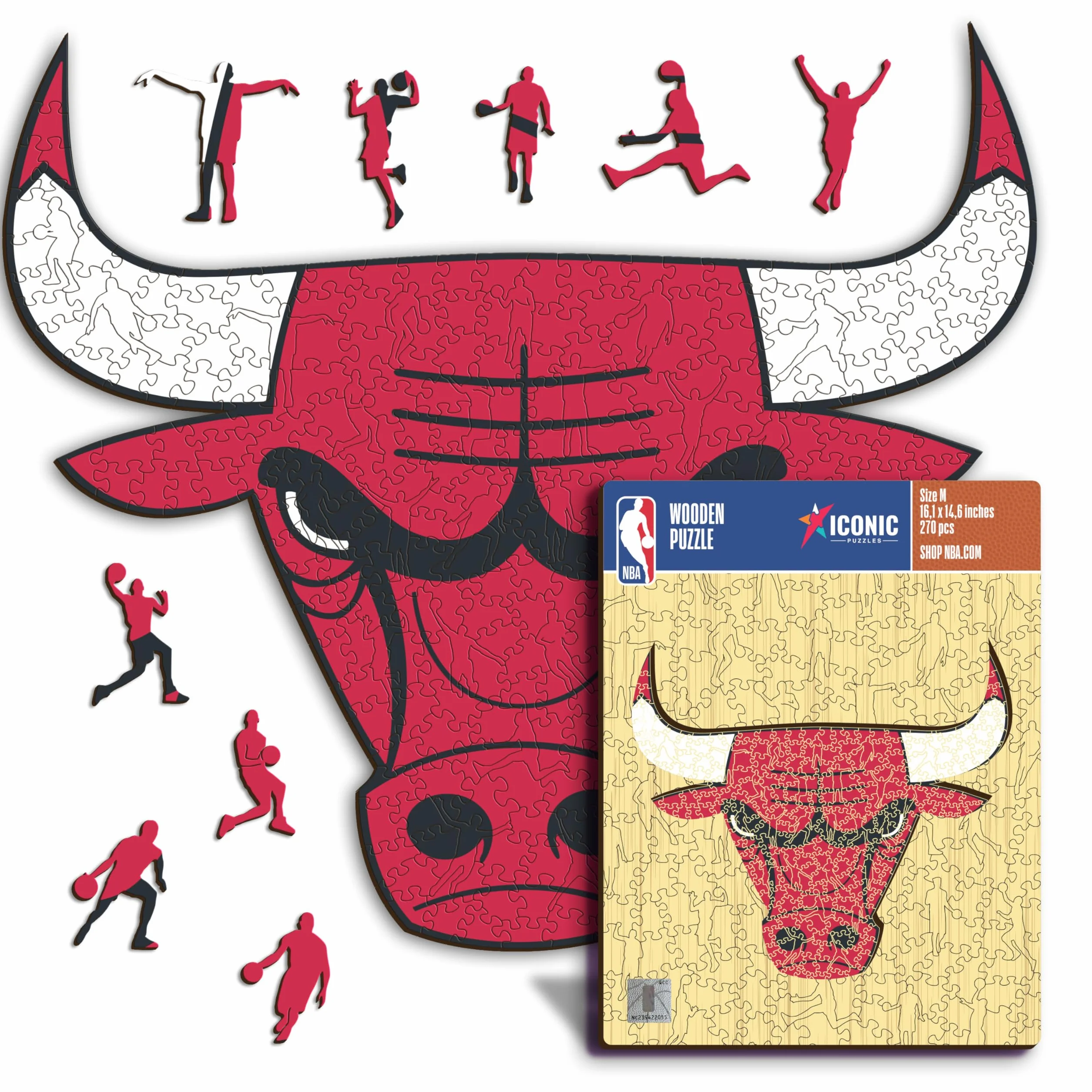 Iconic Puzzles - Chicago Bulls, Logo, Puzzle di Legno con licenza ufficiale NBA, 100% sostenibile, regalo per adulti e bambini, taglia S, 150 Pz