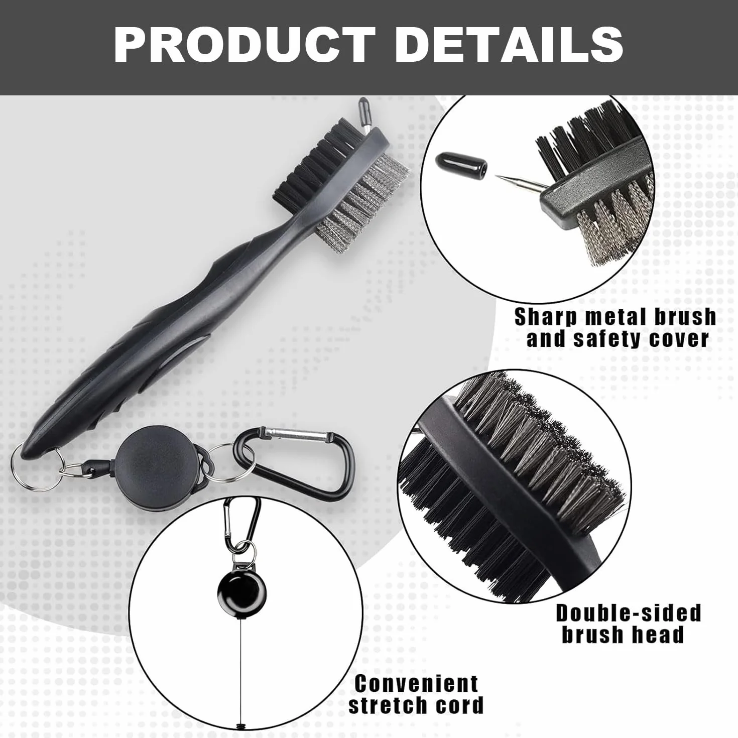 Spazzola per Mazze da Golf 2 in 1 Doppia Testa Setole Nylon e Acciaio Inossidabile
