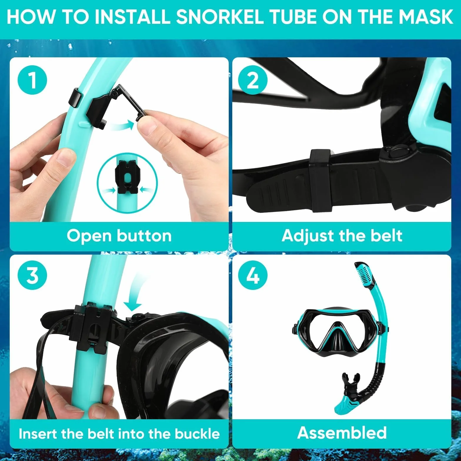 Maschera Snorkeling, Maschera Subacquea Adulti con Maschera e Boccaglio Snorkeling, Maschera per Immersioni Anti-Nebbia & Anti-Perdite Panoramica 180°, Set per Snorkeling Adulti per Donne e Uomo