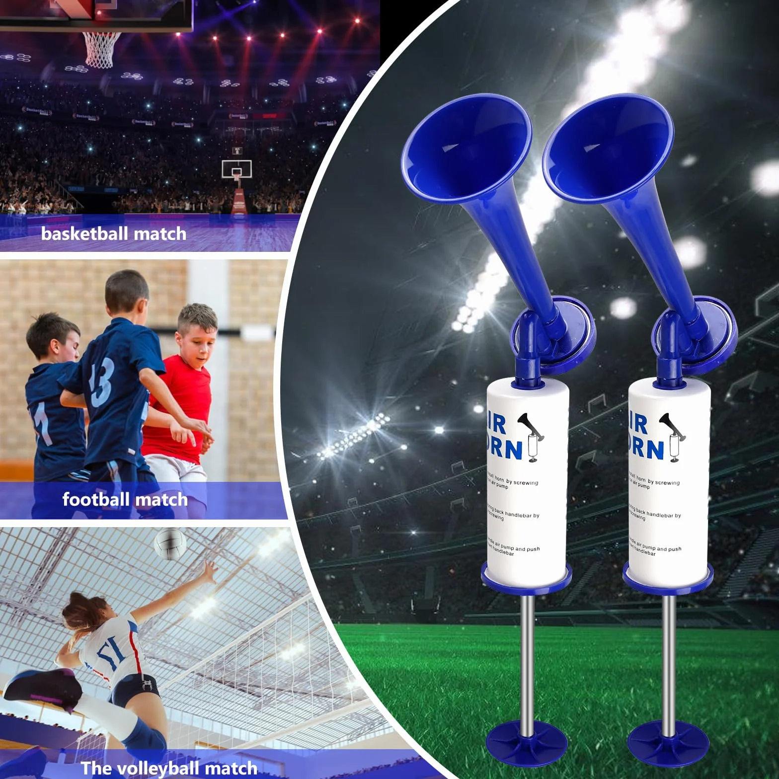Tromba da Stadio, Kit 2 Pz Air Horn, Trombetta da Stadio, Tromba Stadio, Trombe da Stadio, Trombette da Stadio per Canottaggio, Eventi Sportivi, Feste, Compleanni, Campeggio, Laurea