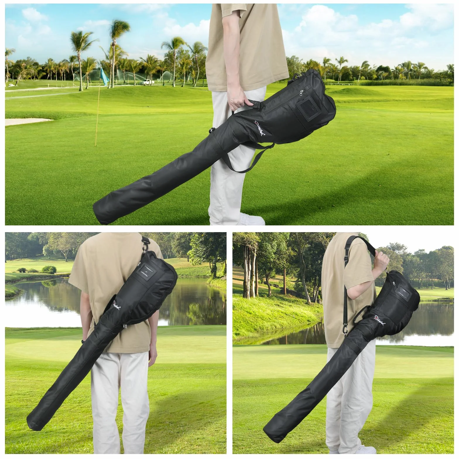 Borsa da golf pieghevole, con tracolla regolabile, leggera, ideale per campi da golf e viaggi