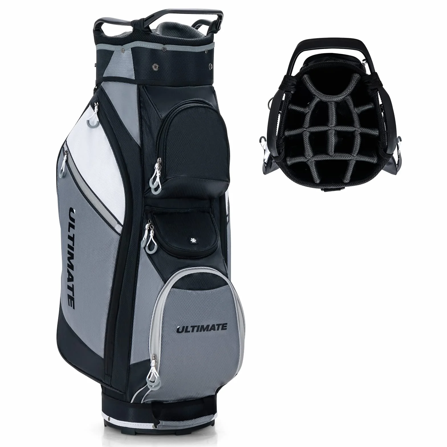 COSTWAY Borsa da Golf con 14 Divisori, Sacca per Mazze da Golf con Borsa Termica, Cappuccio Impermeabile, Maniglie e Tracolla, Ideale per Uomini e Donne, Nero e Grigio