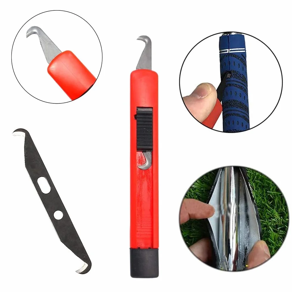 Kit Maniglie da Golf, Strumento Rimozione Impugnatura con 13 Bande Lama a Gancio e Pinza
