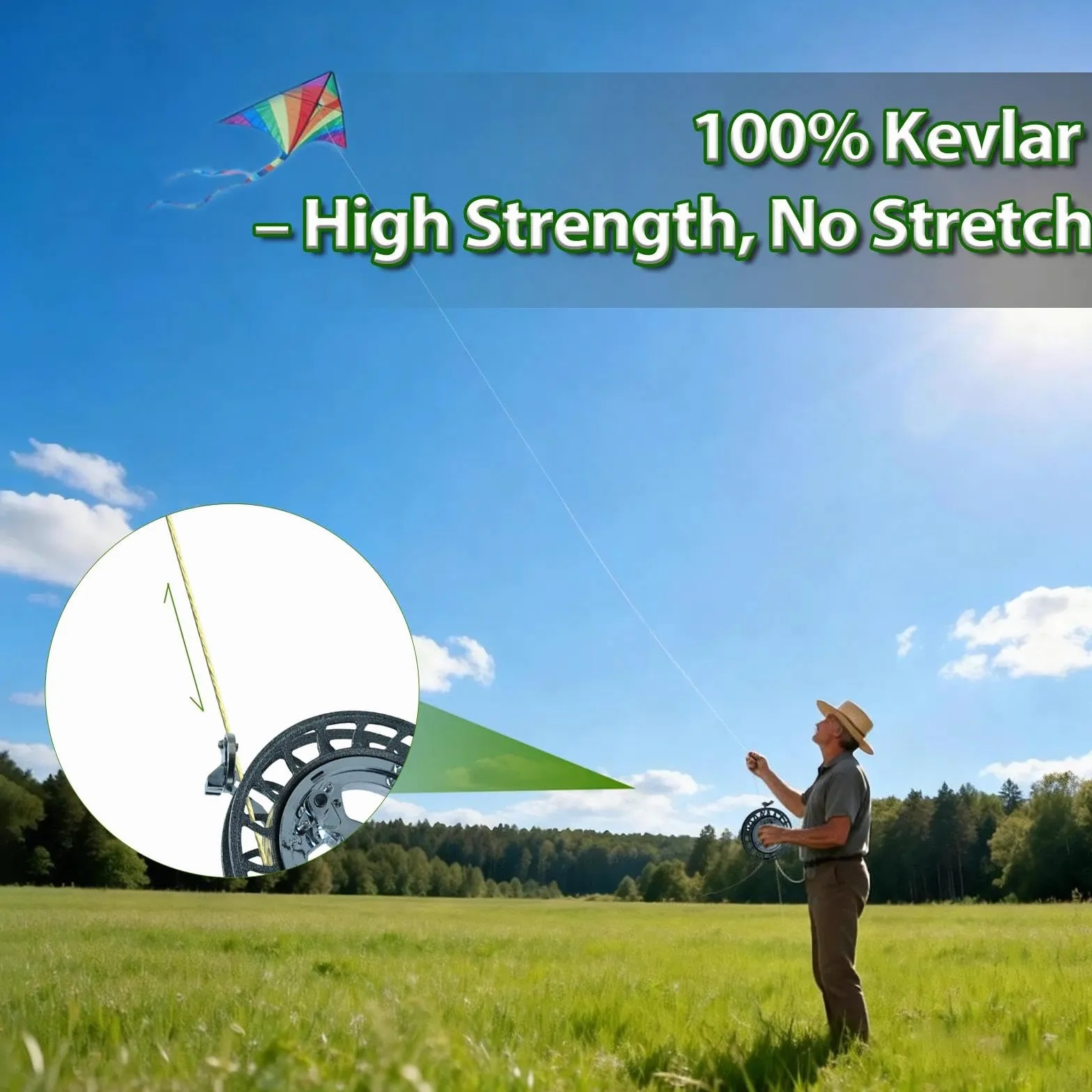 Corda in Kevlar DWLIFE 9KM per Aquilone - Resistente 18-181,4 kg, 152,4-304,8 m, 0,4-1,1 mm